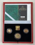 A cased 2001 gold Sovereign three-coin collection.