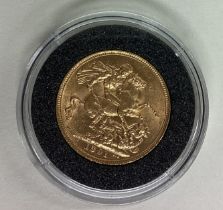 An 1891 gold Full Sovereign coin.