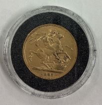 An 1887 gold Full Sovereign coin.