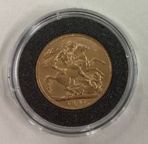 A 1907 gold Full Sovereign coin.
