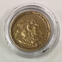 An 1820 George III gold Full Sovereign coin.