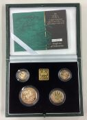 A cased 2001 gold Proof Sovereign four-coin collection.