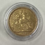 An 1821 George III gold Full Sovereign coin.