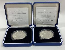 Two cased 1998 silver Proof Crown coins.