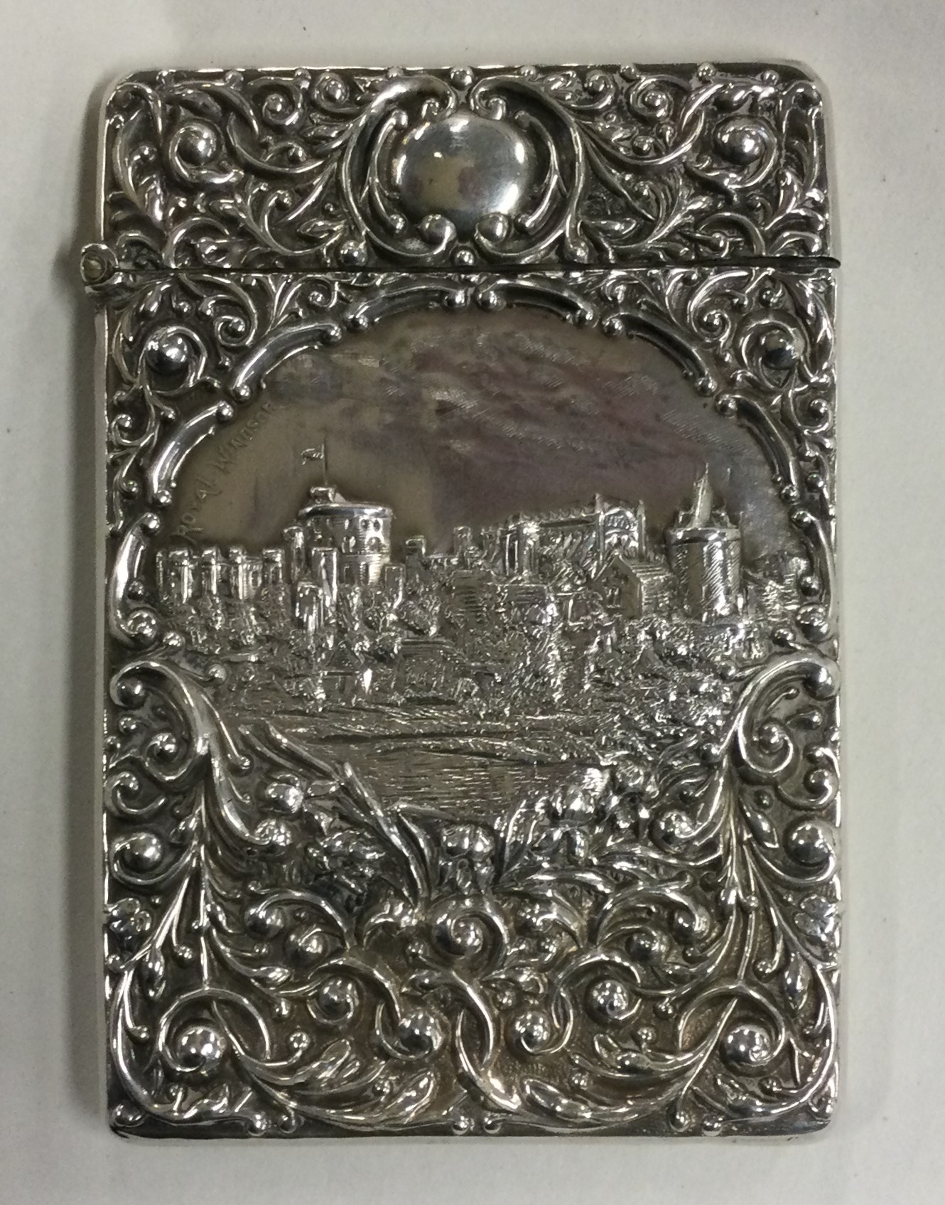 A rare silver castle top card case depicting Windsor Castle. Birmingham 1906. - Image 2 of 2
