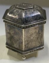 An Antique Continental silver panelled box with lift-off cover.