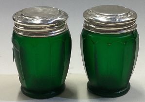 A good pair of silver mounted green scent bottles.