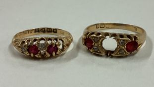 Two ruby and diamond ring mounts in 18 carat gold setting.