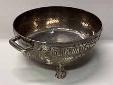 A circular silver two-handled bowl. Birmingham. By A E Jones.