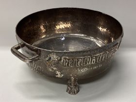 A circular silver two-handled bowl. Birmingham. By A E Jones.