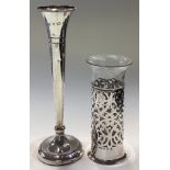 Two good tapering silver spill vases.