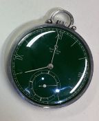 OMEGA: A stylish stainless steel pocket watch with green enamelled dial.