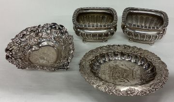 A pair of silver salts together with a bon bon dish etc.