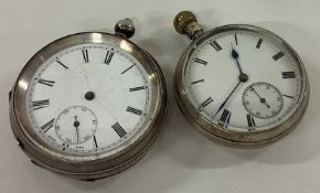 Two silver open faced pocket watches.