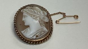 A small 9 carat framed cameo of a lady.
