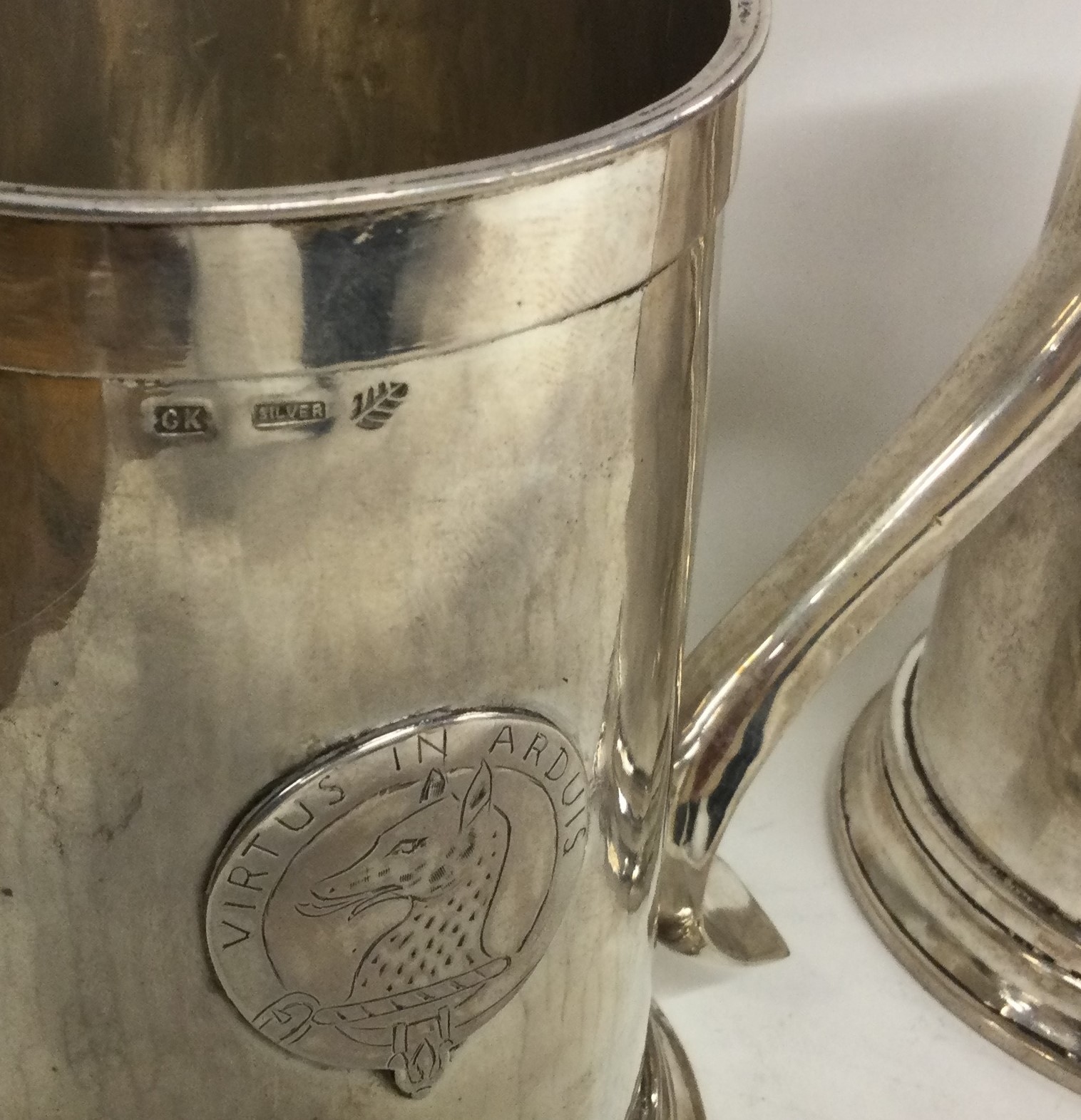 A good pair of Indian Colonial silver pint mugs. Marked 'CK'. - Image 2 of 2