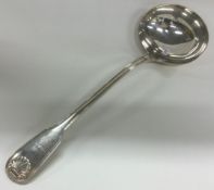 A heavy George III silver fiddle, thread and shell pattern soup ladle. London 1820.