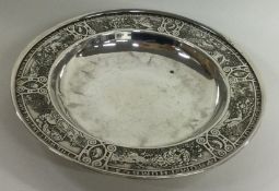 A novelty American silver nursery rhyme dish decorated with 'Little Miss Muffet & Little Boy Blue'.