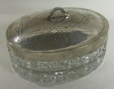 A large heavy Chinese export silver mounted glass honey jar. Circa 1920.
