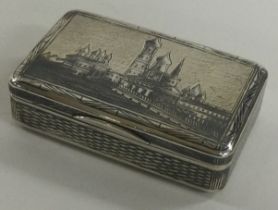 A Russian silver and Niello snuff box engraved with ships and horses.