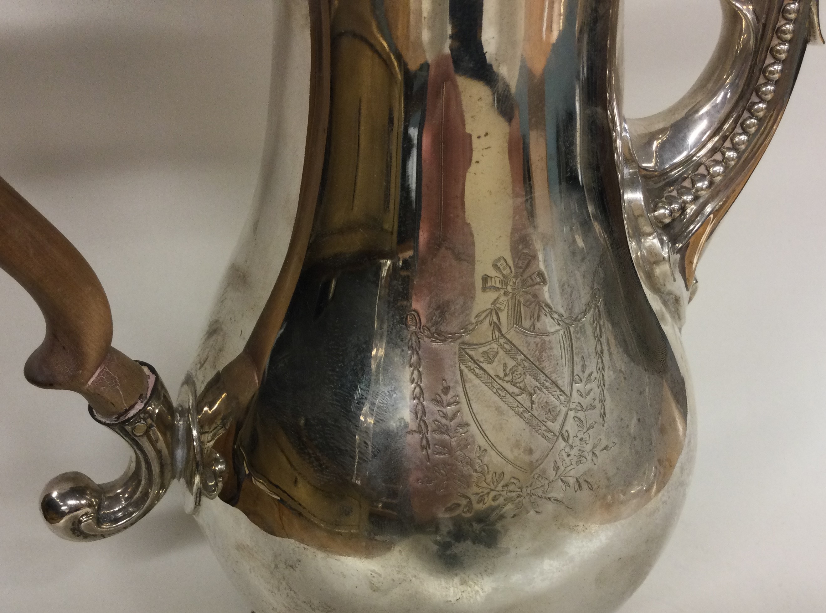 A large Georgian silver coffee pot with central armorial. London 1780. By Charles Wright. - Image 2 of 3