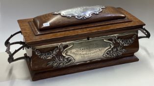 A large silver and wood casket. Birmingham 1907.