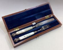 A cased silver and MOP knife and fork. Sheffield 1833.