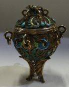 A Chinese silver filigree and enamelled caddy.