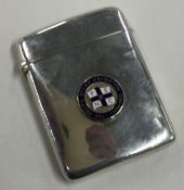 A Victorian silver card case bearing an enamelled Pacific Steam Navigation Company crest to centre.