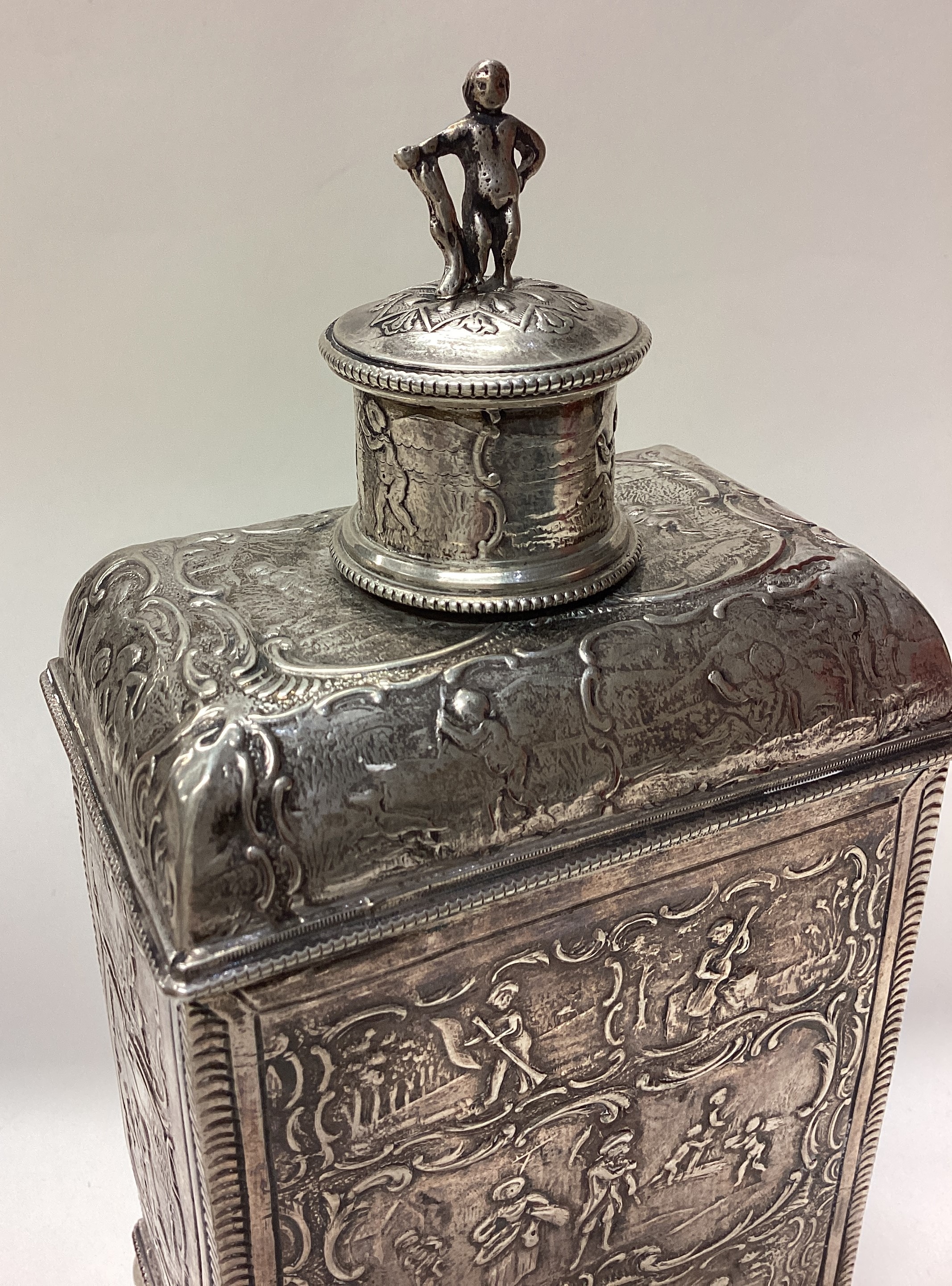 A 19th Century Dutch silver tea caddy with embossed decoration. - Image 2 of 4