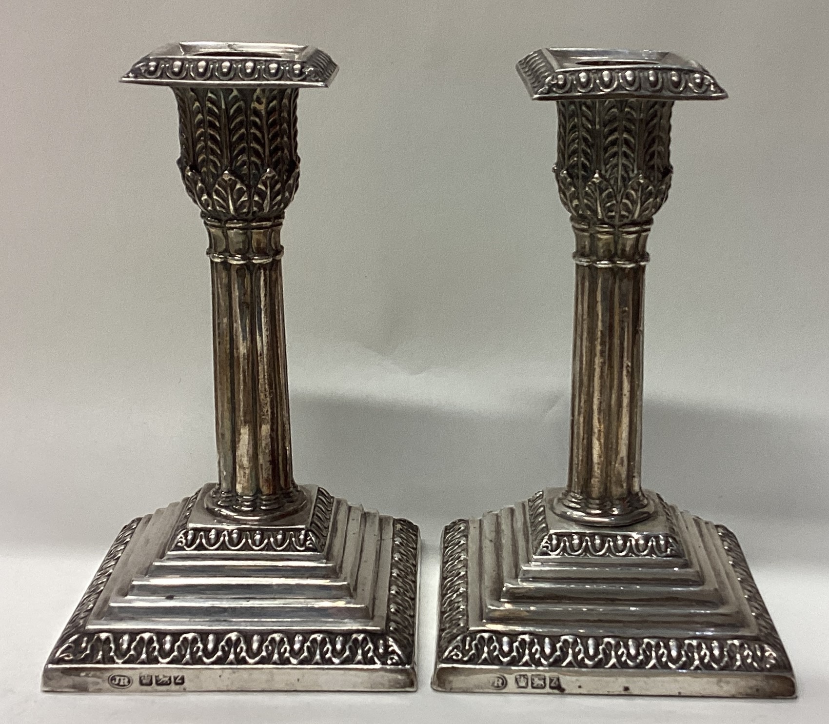 A pair of silver candlesticks. Sheffield 1892.