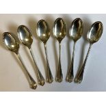 A set of six silver teaspoons.