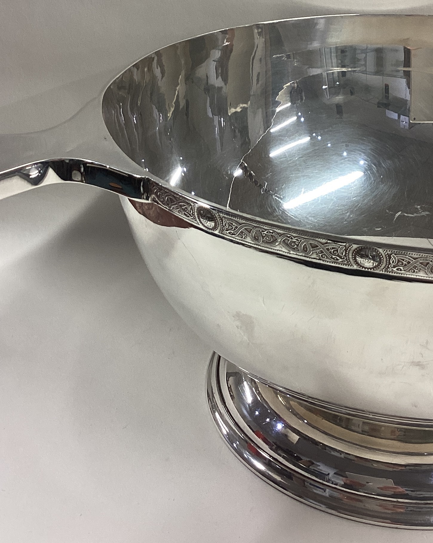 A large plain silver bowl with Celtic decoration. - Image 3 of 4