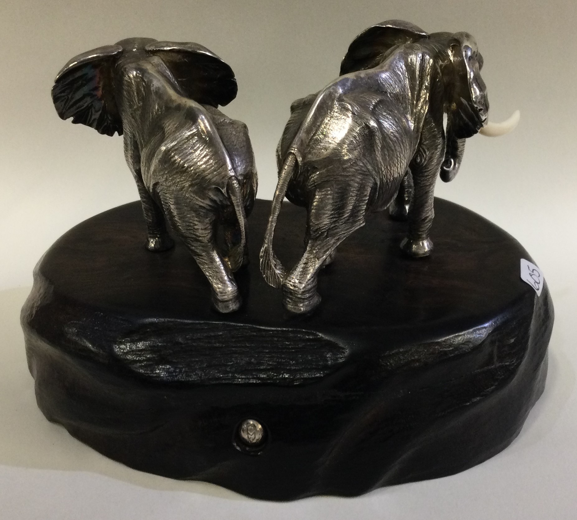 PATRICK MAVROS: A large pair of silver elephants on plinth. - Image 2 of 2