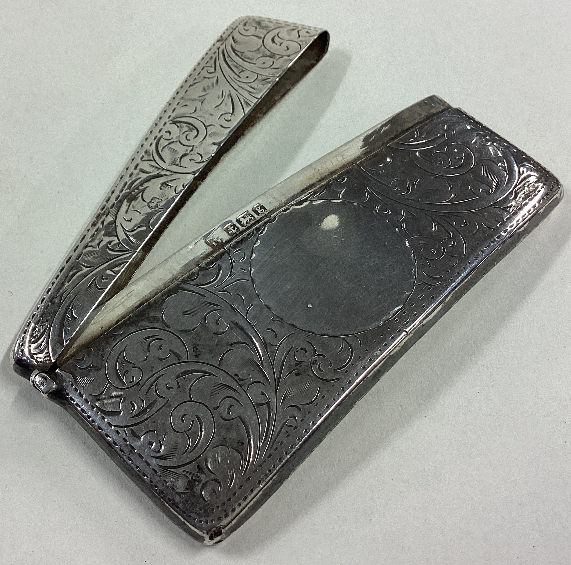 A good oval silver card case with scroll decoration. - Image 2 of 2