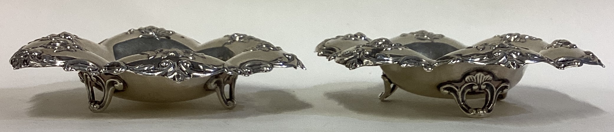 A pair of ornate American silver dishes on feet. - Image 2 of 3