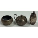 A small Chinese silver three-piece cruet.