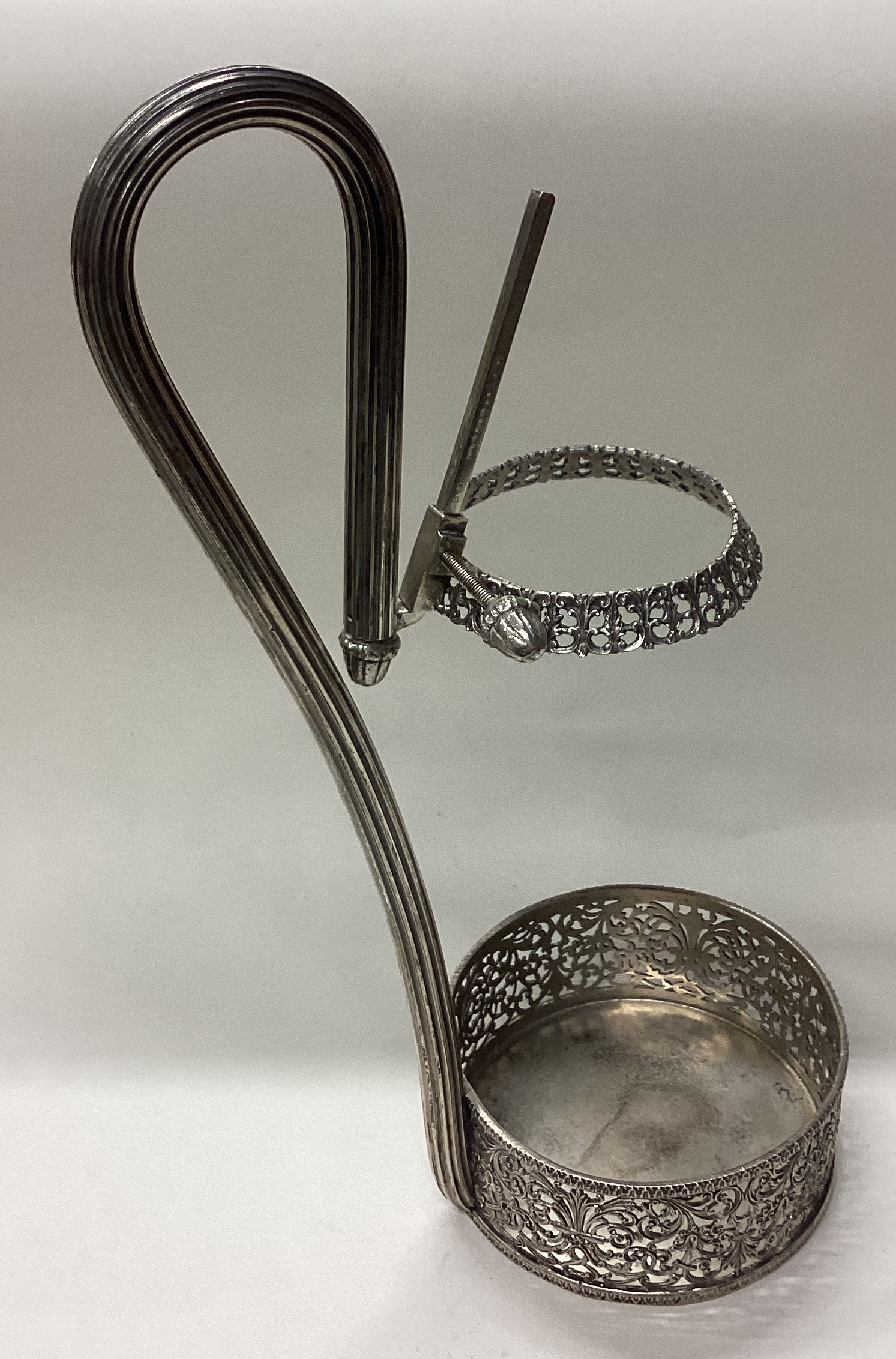 A large Continental silver wine bottle holder with pierced decoration. - Image 2 of 2