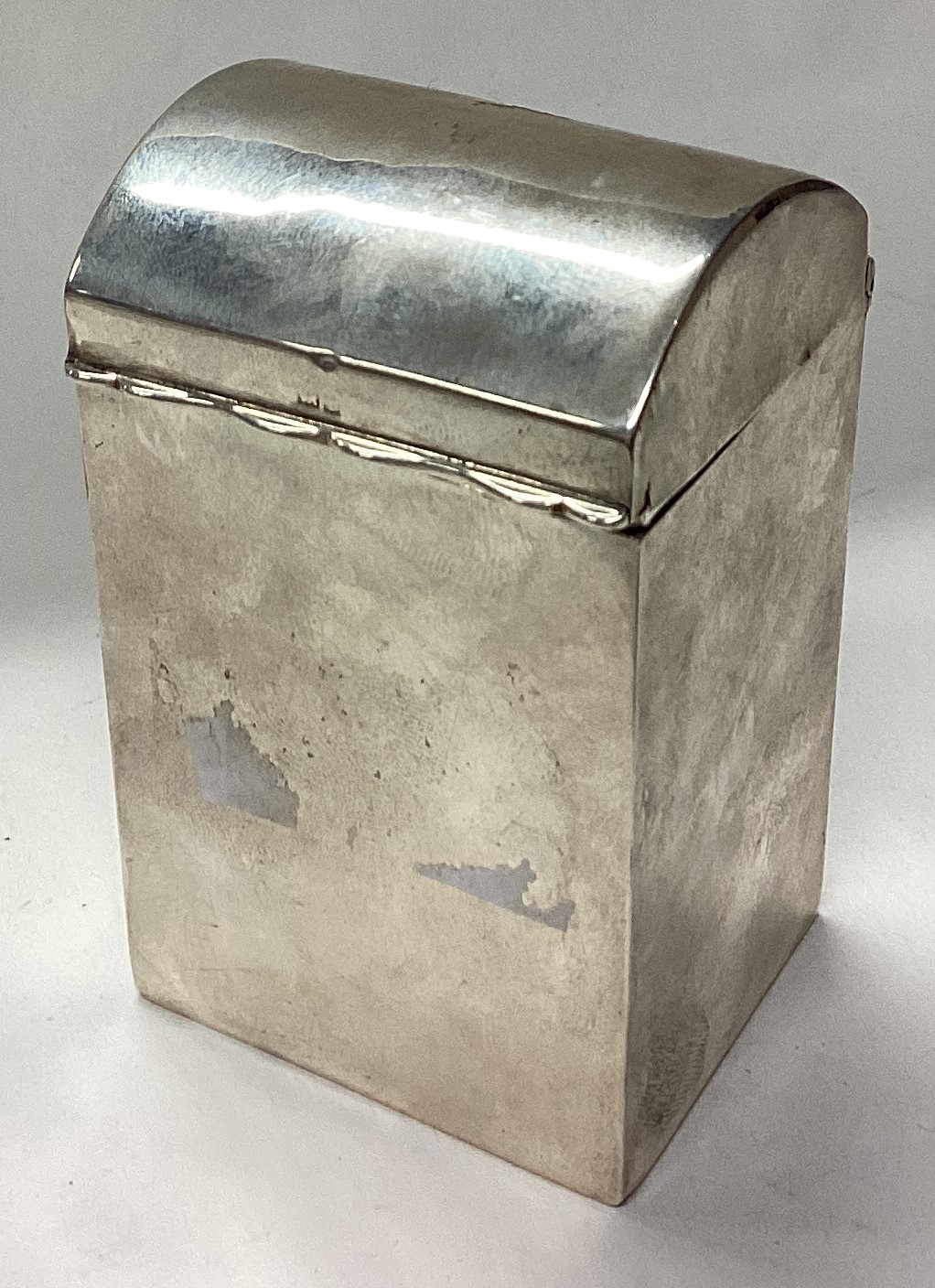 A large silver card box with hinged lid.