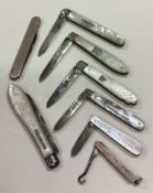 Eight silver travelling knives. Various dates and makers.