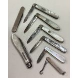 Eight silver travelling knives. Various dates and makers.