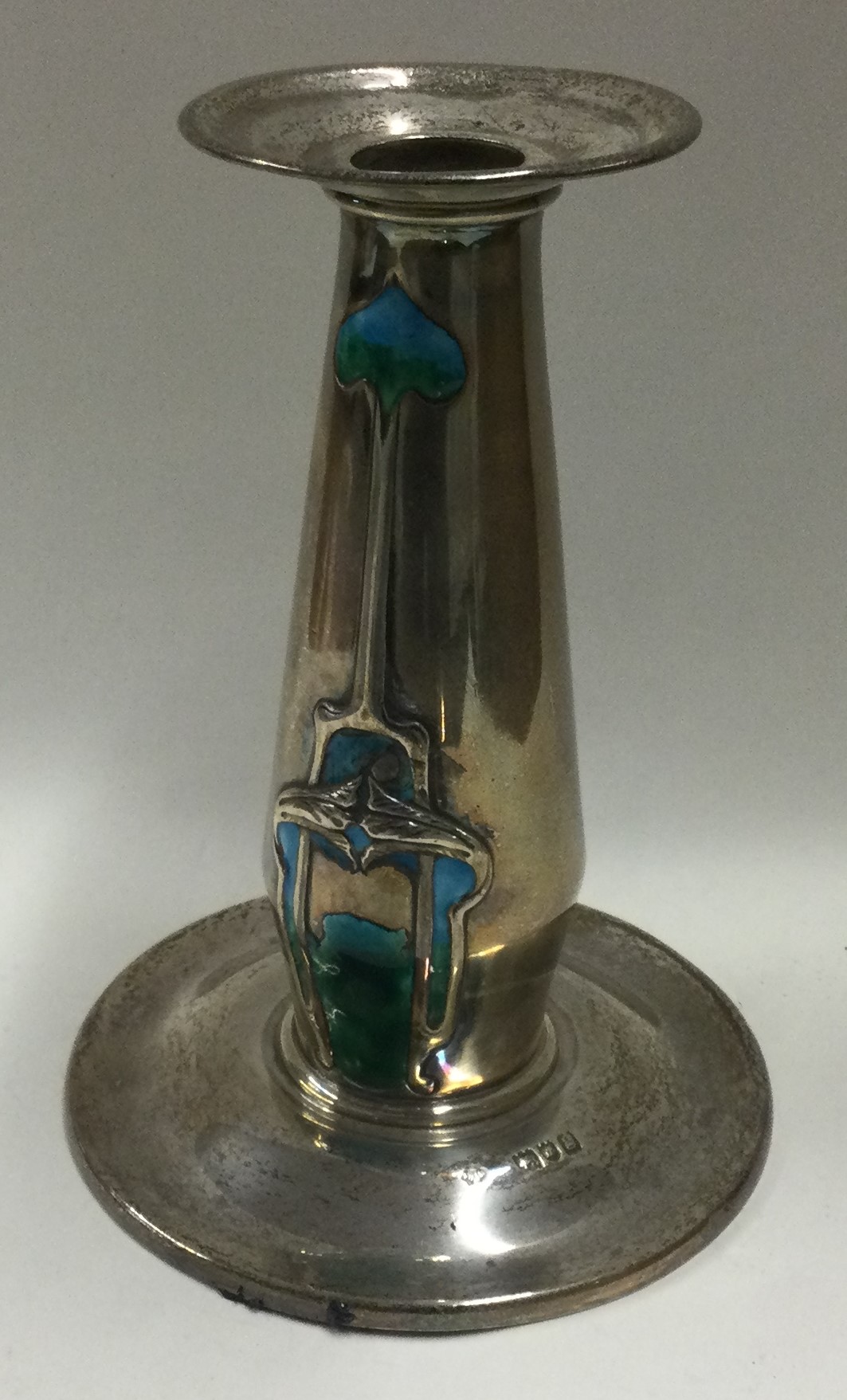 A stylish silver and enamelled candlestick. London. - Image 2 of 3
