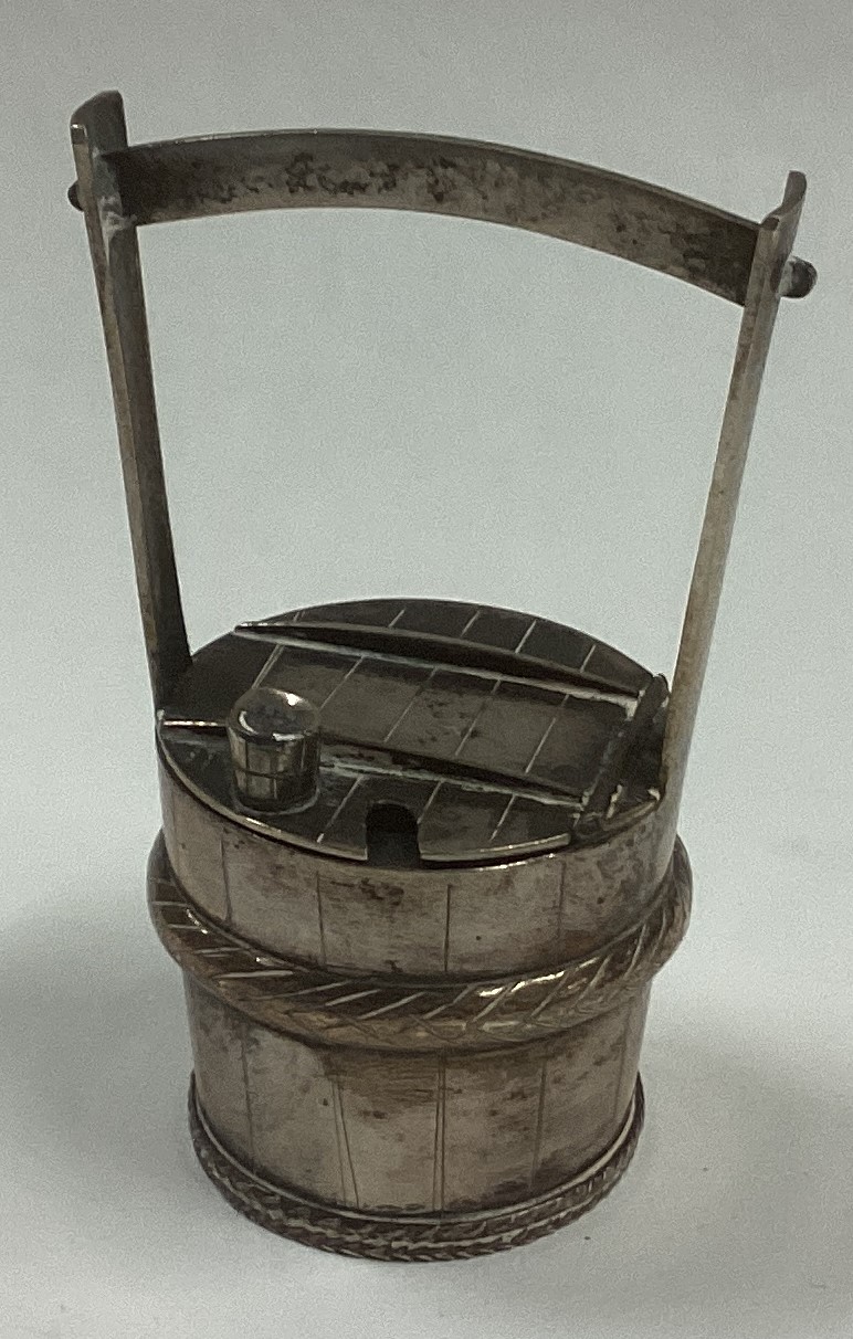 A Japanese Sterling silver mustard pot in the form of a bucket.