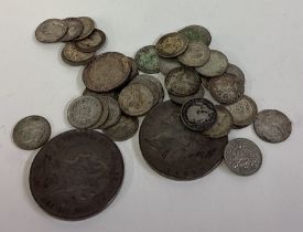 A collection of silver coins.