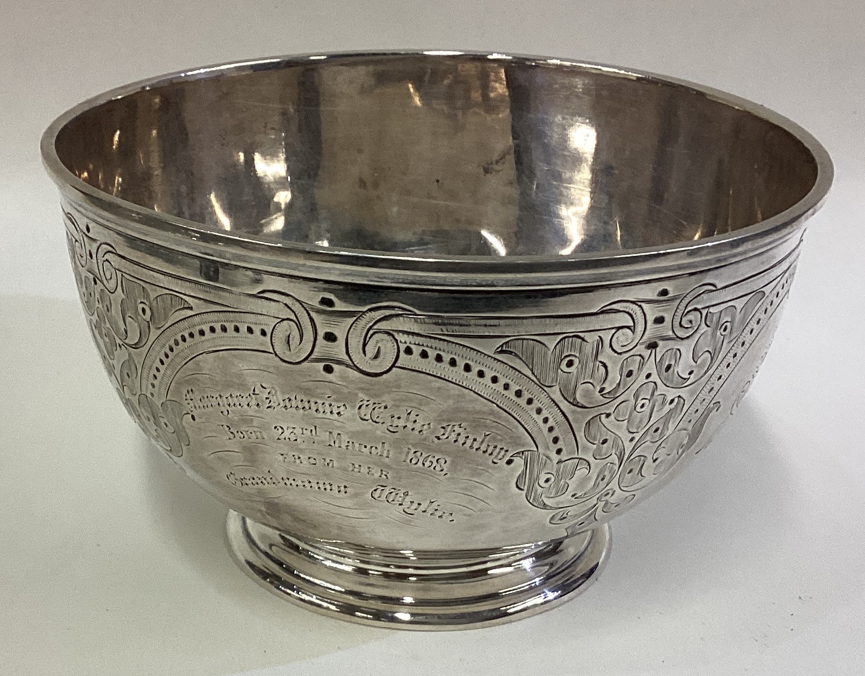 A Victorian silver bowl with engraved decoration. - Image 2 of 2