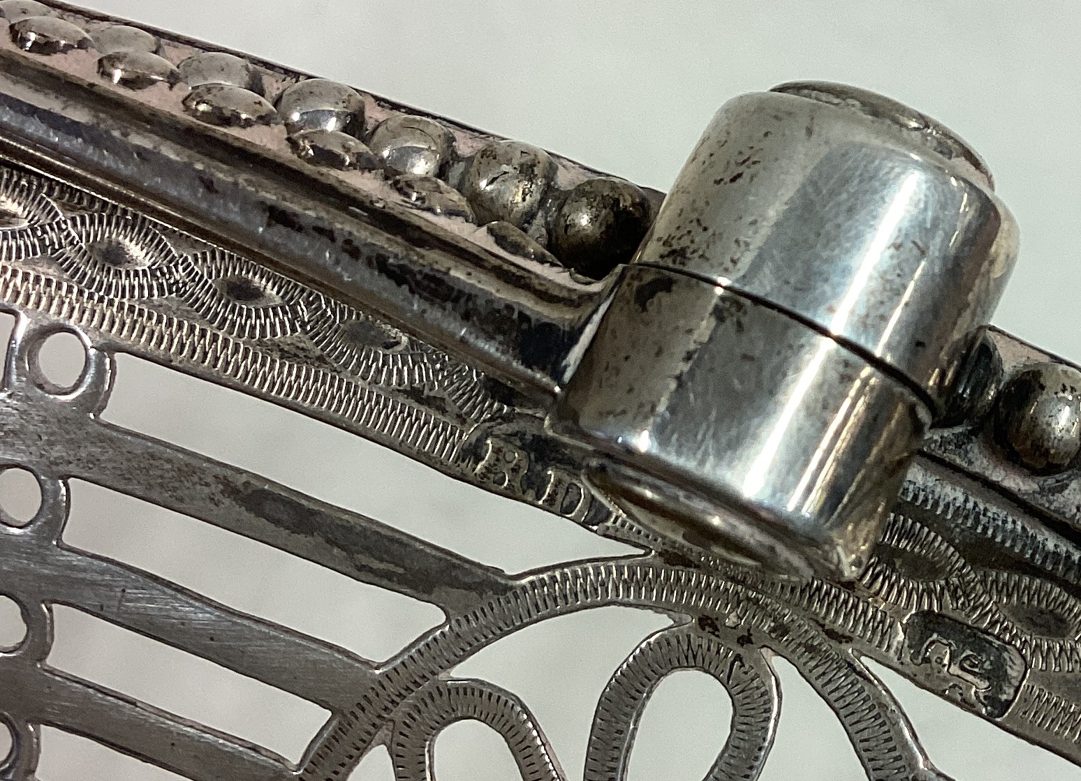 A large and fine 18th Century George III silver swing handled basket. - Image 3 of 4