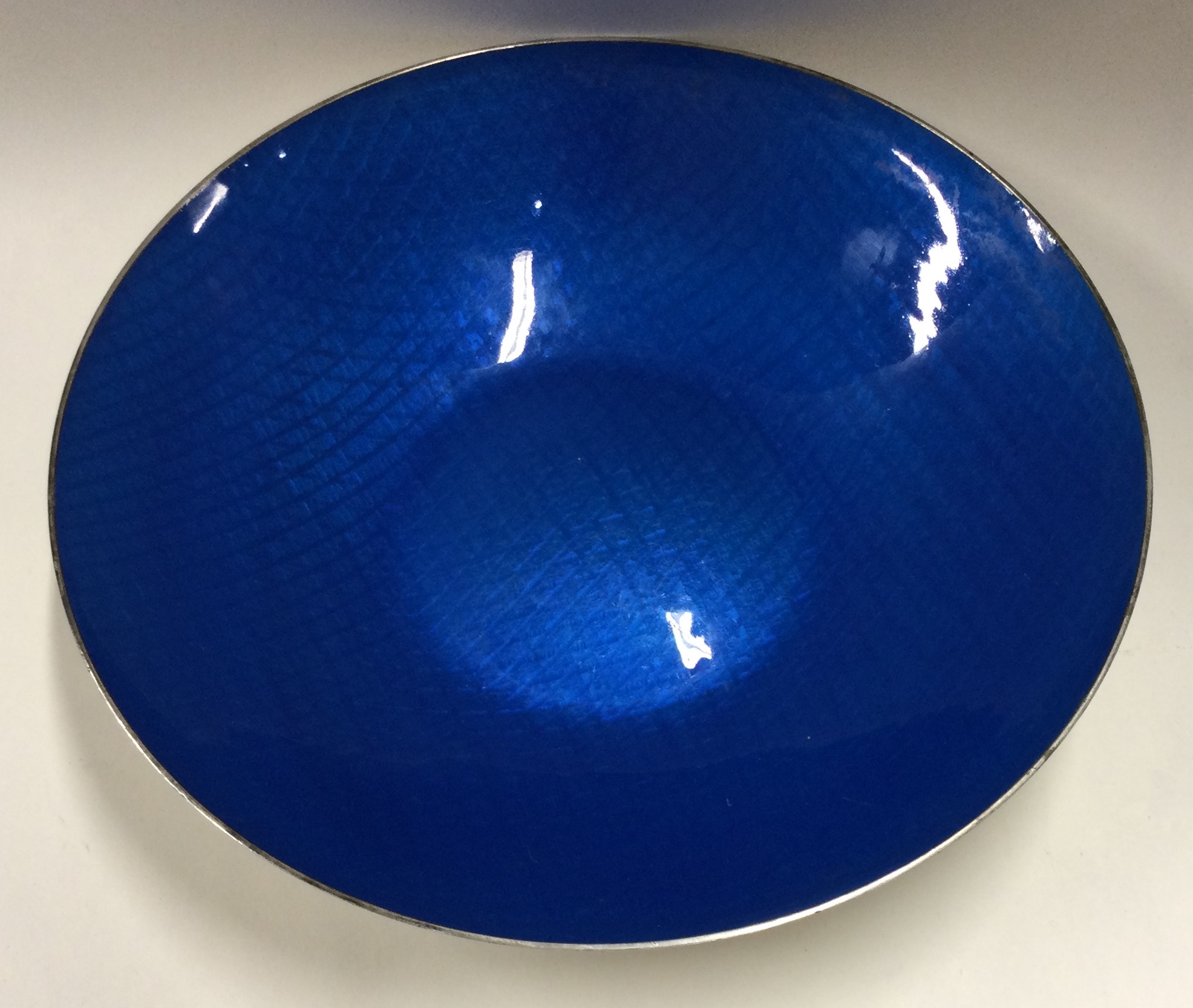 A large circular silver and blue enamelled dish. - Image 2 of 5