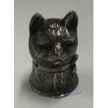 A silver vesta case in the form of a cat.