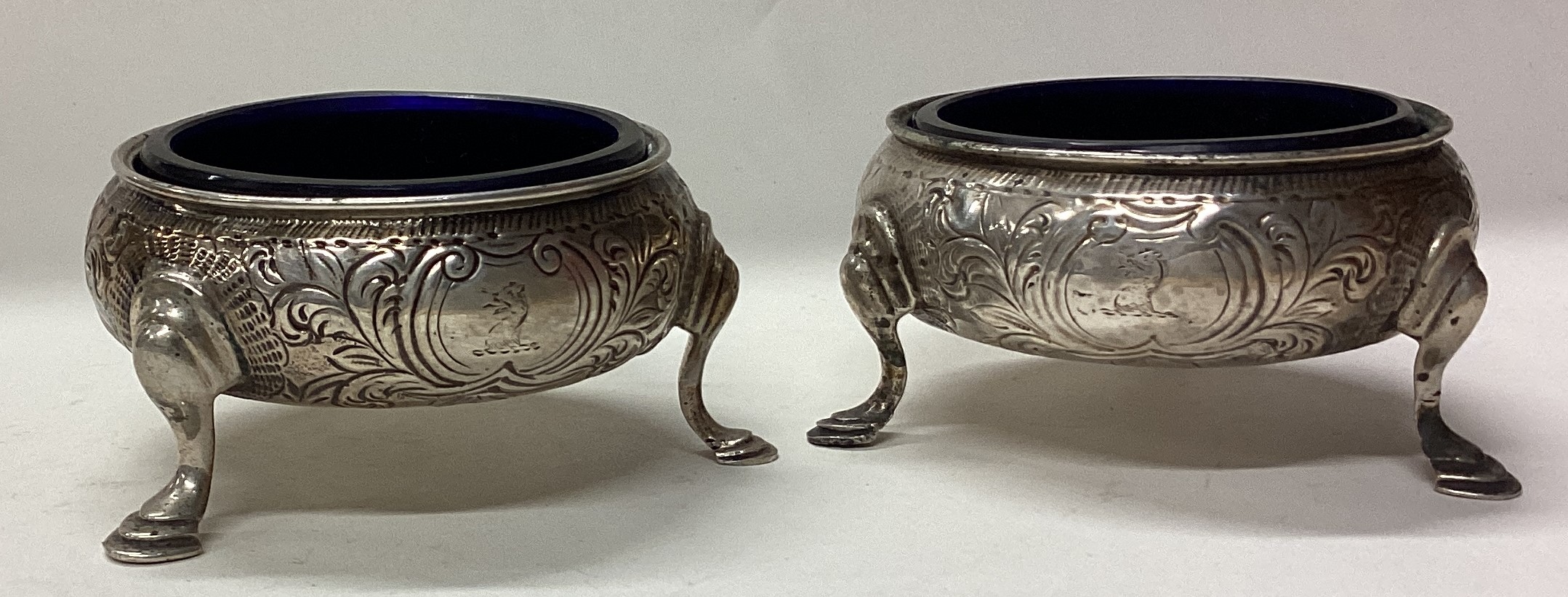 A pair of 18th Century silver salt cellars with BGL.