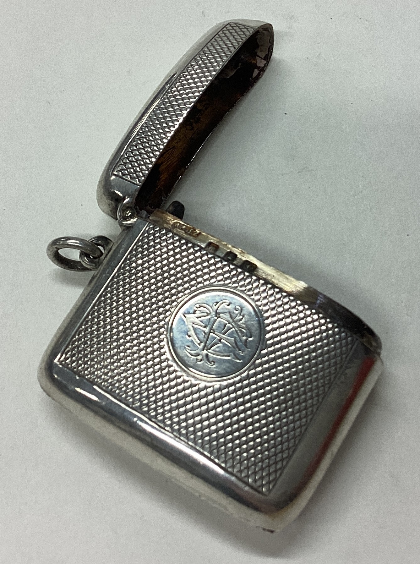 A large Victorian silver vesta case with engine turned decoration. - Image 2 of 2